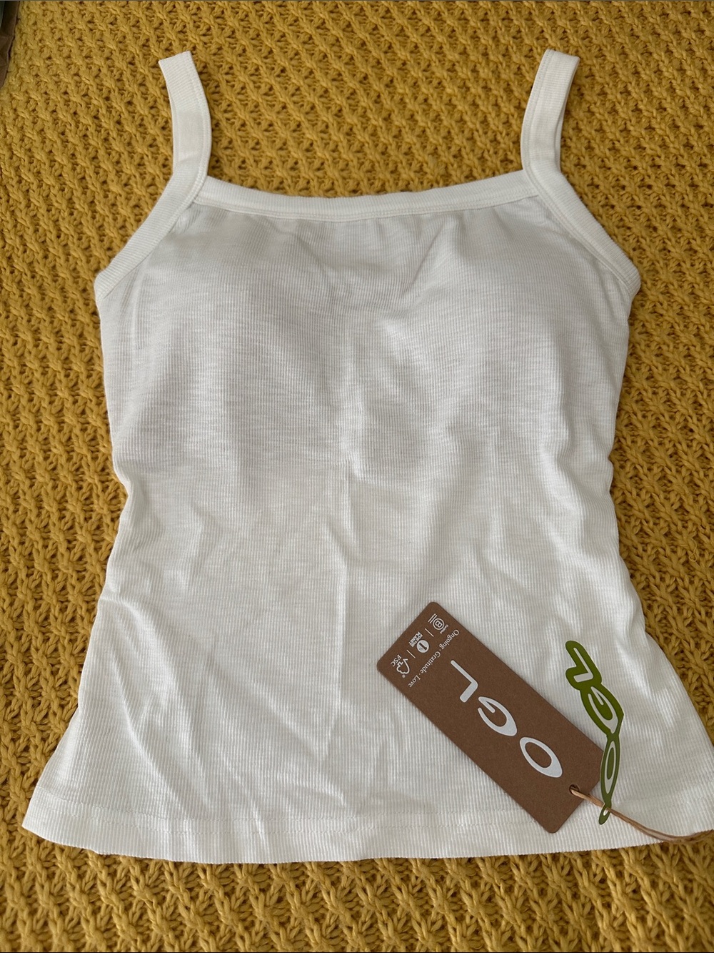 OGL White Ribbed Brami Cami Tank Top with bra insert